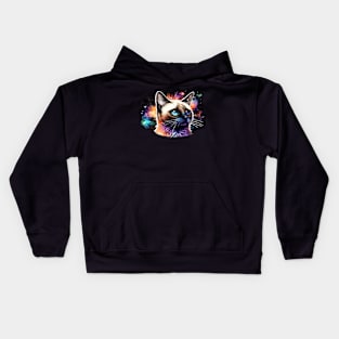 Siamese Cat With Galaxy Background Kids Hoodie